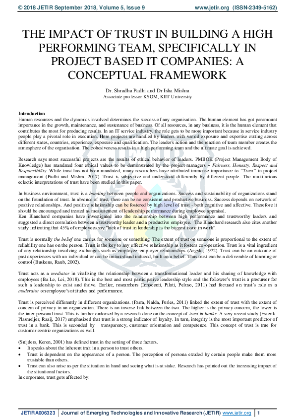 (PDF) The Impact of Trust in Building a High Performing Team ...