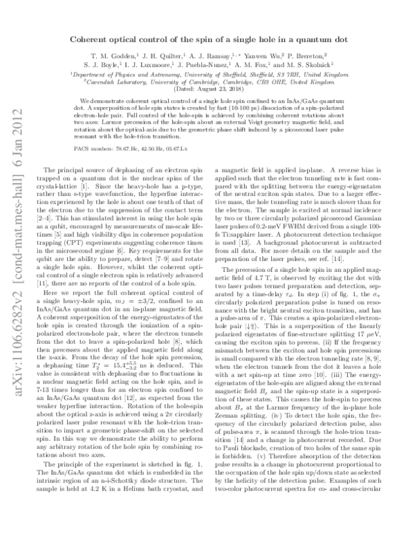 (PDF) Coherent Optical Control of the Spin of a Single Hole in anInAs ...