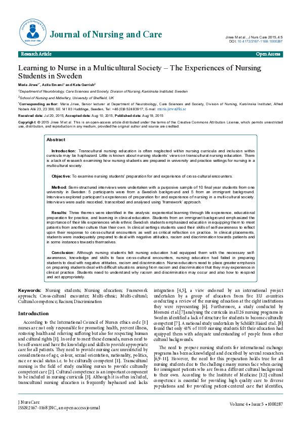 (PDF) Learning to Nurse in a Multicultural Society - The Experiences of ...