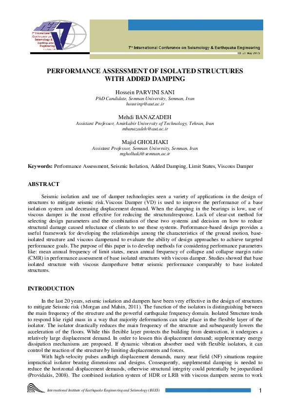 (PDF) Performance Assessment of Isolated Structures with Added Damping