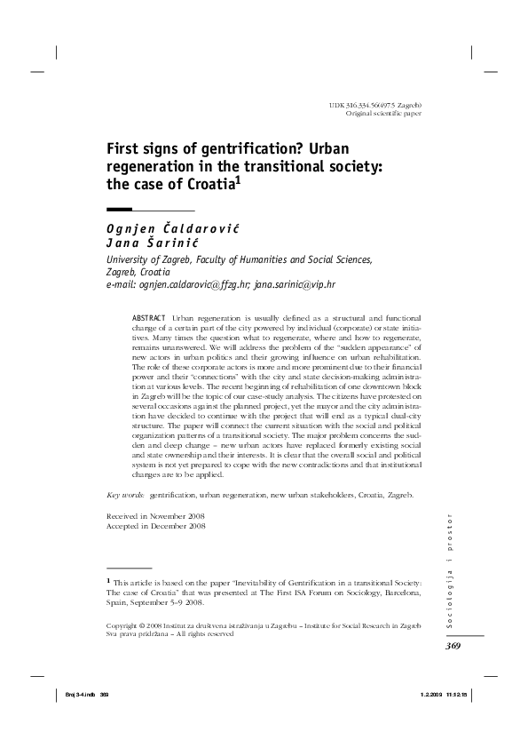 (PDF) First signs of gentrification? Urban regeneration in the ...
