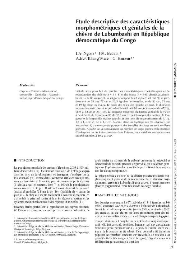 (PDF) Etude descriptive des caractéristiques morphométriques et ...