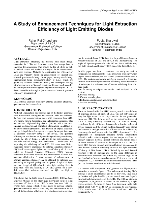 (PDF) A Study of Enhancement Techniques for Light Extraction Efficiency ...