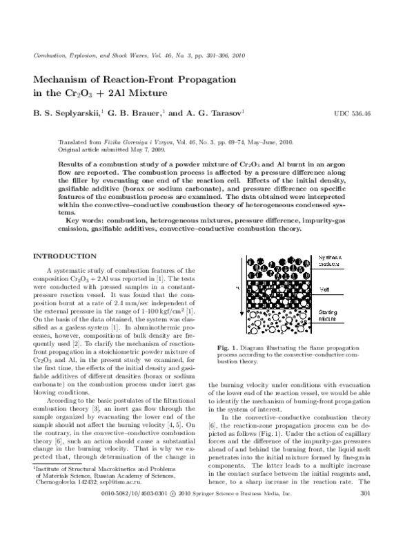 (PDF) Mechanism of reaction-front propagation in the Cr2O3 + 2Al mixture