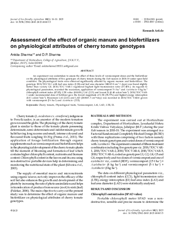 (PDF) Assessment of the effect of organic manure and biofertilizers on ...