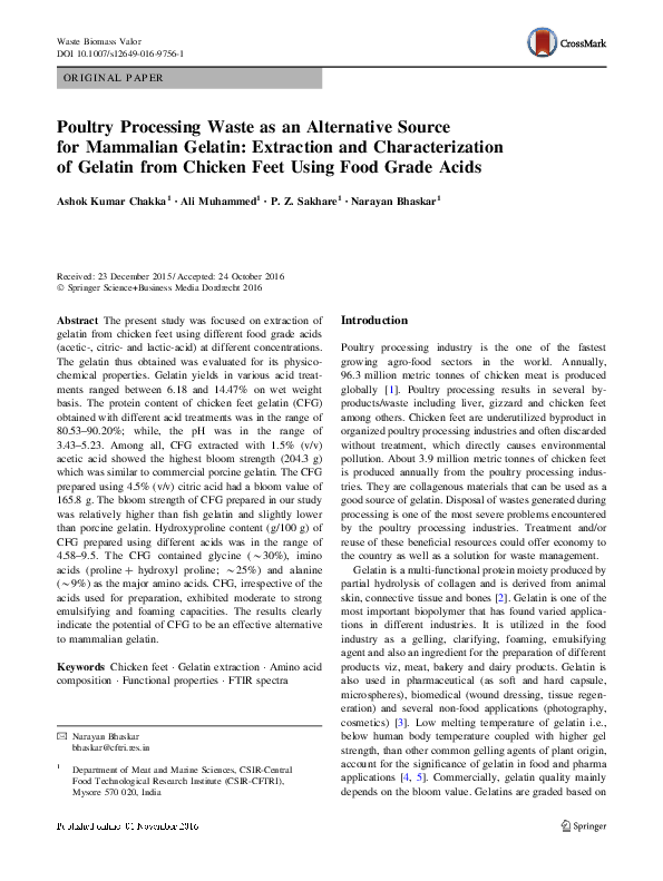 (PDF) Poultry Processing Waste as an Alternative Source for Mammalian