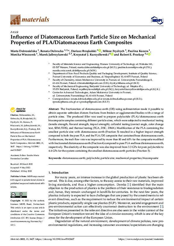 (PDF) Influence of Diatomaceous Earth Particle Size on Mechanical ...