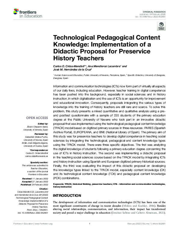 (PDF) Technological Pedagogical Content Knowledge: Implementation of a ...