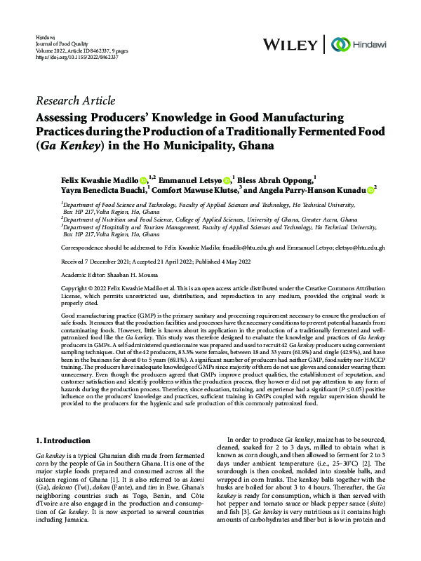 (PDF) Assessing Producers’ Knowledge in Good Manufacturing Practices ...