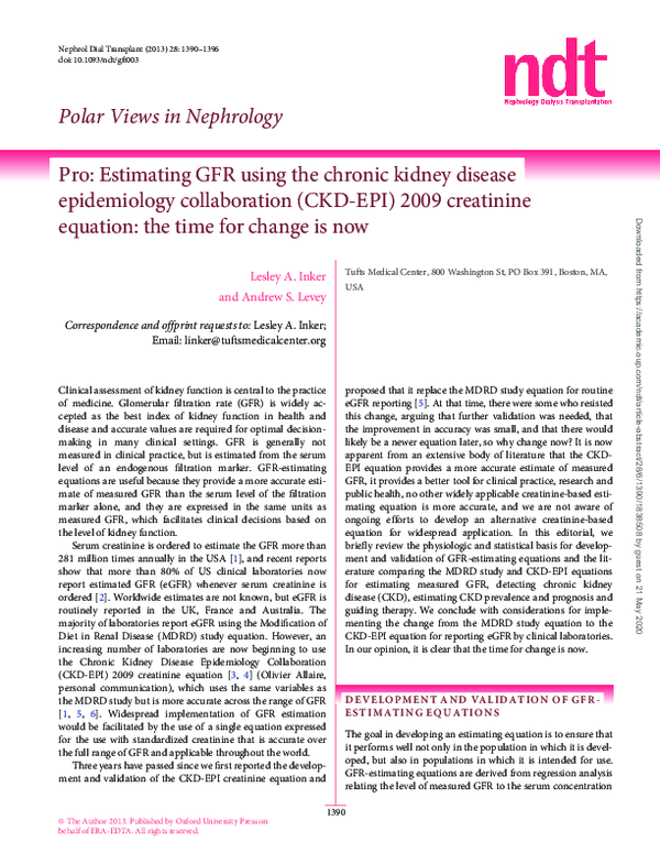 (PDF) Pro: Estimating GFR using the chronic kidney disease epidemiology ...