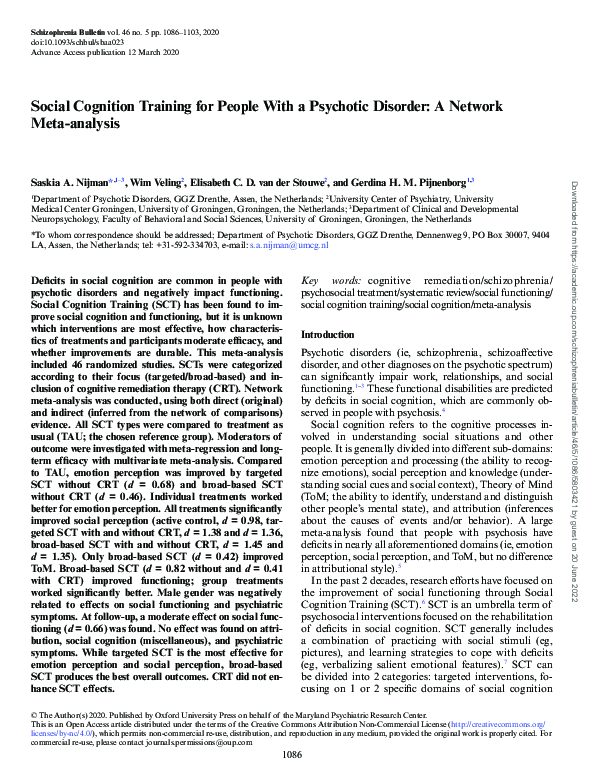 (PDF) Social Cognition Training for People With a Psychotic Disorder: A ...