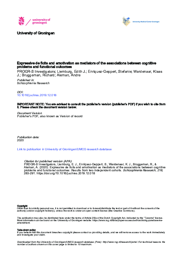 (PDF) Expressive deficits and amotivation as mediators of the ...