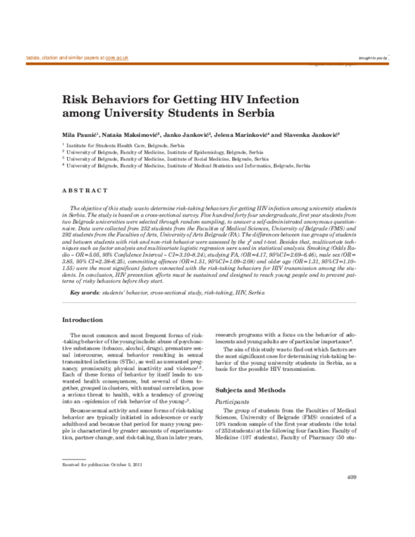 (PDF) Risk behaviors for getting HIV infection among university ...