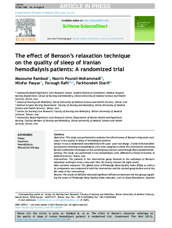 (PDF) The effect of Benson's relaxation technique on the quality of ...