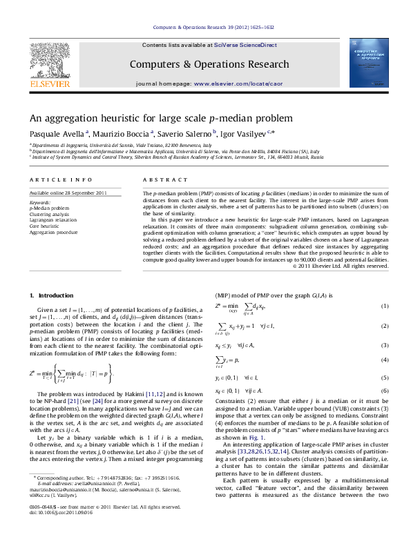 (PDF) An aggregation heuristic for large scale p-median problem