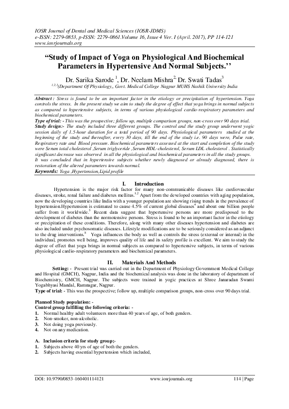 (PDF) “Study of Impact of Yoga on Physiological And Biochemical ...