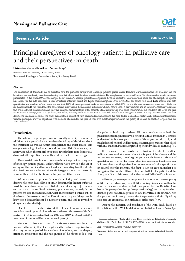 (PDF) Principal caregivers of oncology patients in palliative care and ...
