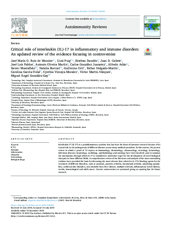 (PDF) Critical role of interleukin (IL)-17 in inflammatory and immune ...