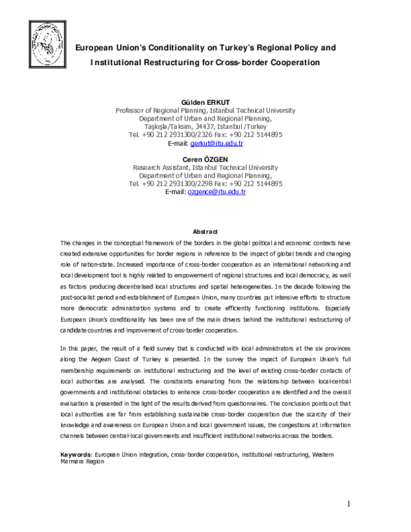 (PDF) European Union's Conditionality on Turkey's Regional Policy and ...
