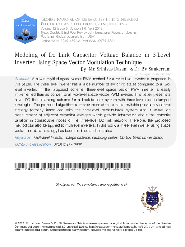 (PDF) Modeling of Dc Link Capacitor Voltage Balance in 3-Level Inverter ...