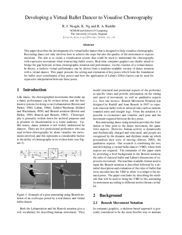 (PDF) Developing a virtual ballet dancer to visualise choreography