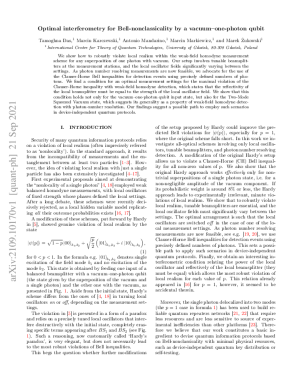 (PDF) Optimal Interferometry for Bell Nonclassicality Induced by a ...