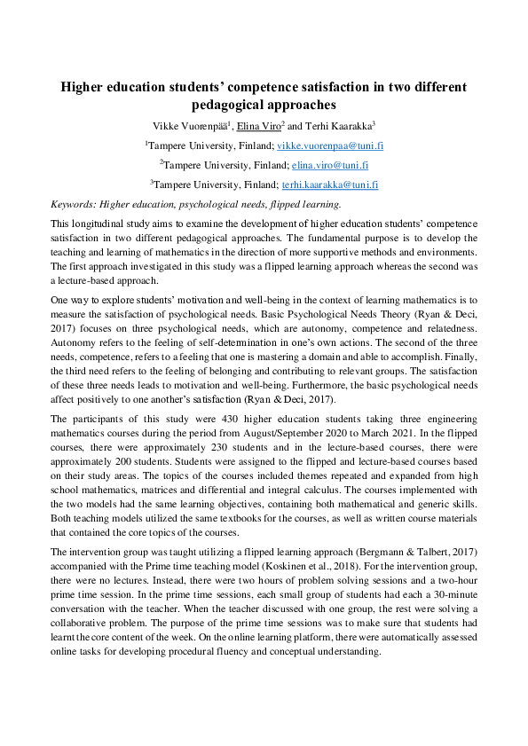 (PDF) Higher education students' competence satisfaction in two ...