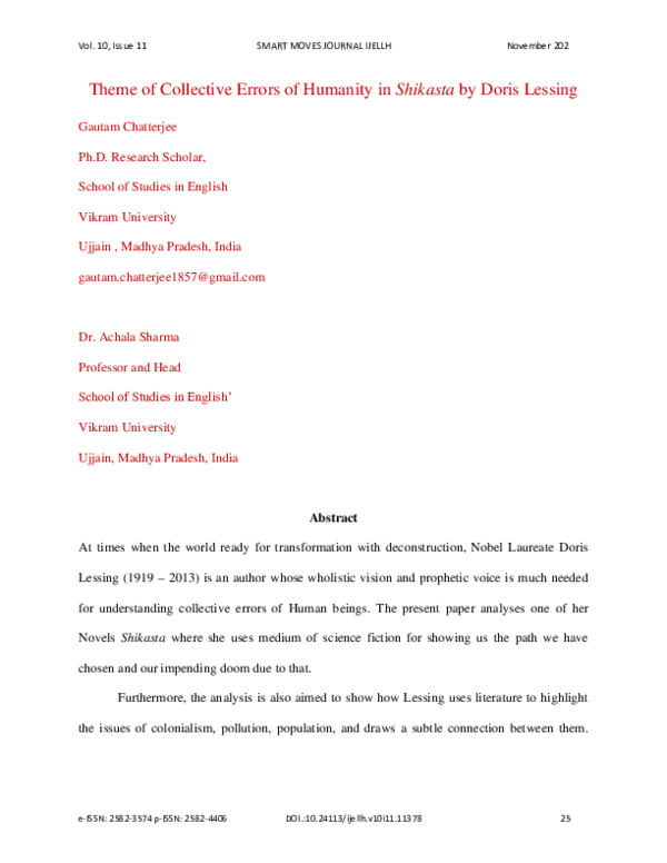 (PDF) Theme of Collective Errors of Humanity in Shikasta by Doris Lessing