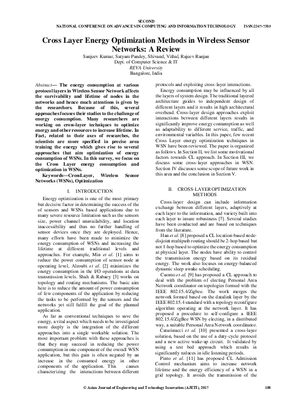 (PDF) Cross Layer Energy Optimization Methods in Wireless Sensor ...