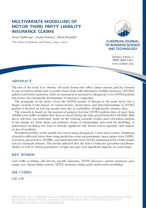 (PDF) Multivariate Modelling of Motor Third Party Liability Insurance ...