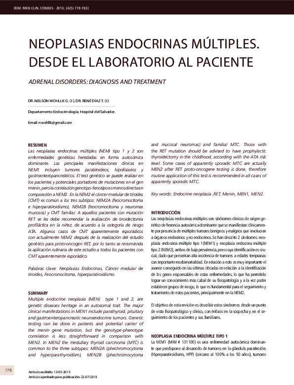 (PDF) Neoplasias endocrinas múltiples. desde el laboratorio al paciente