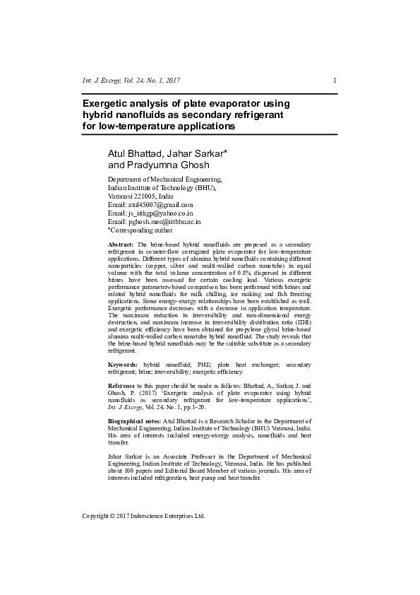 (PDF) Exergetic analysis of plate evaporator using hybrid nanofluids as
