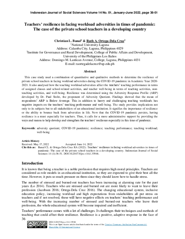 (PDF) Teachers’ resilience in facing workload adversities in times of ...