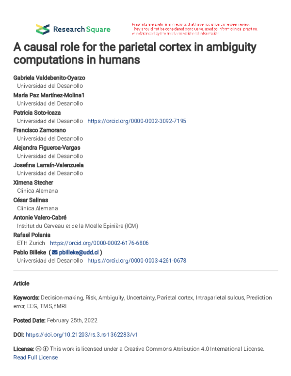 (PDF) A causal role for the parietal cortex in ambiguity computations ...