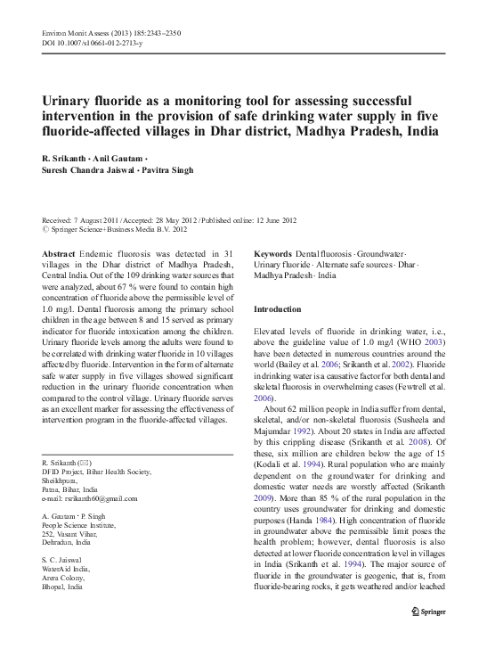 (PDF) Urinary fluoride as a monitoring tool for assessing successful ...