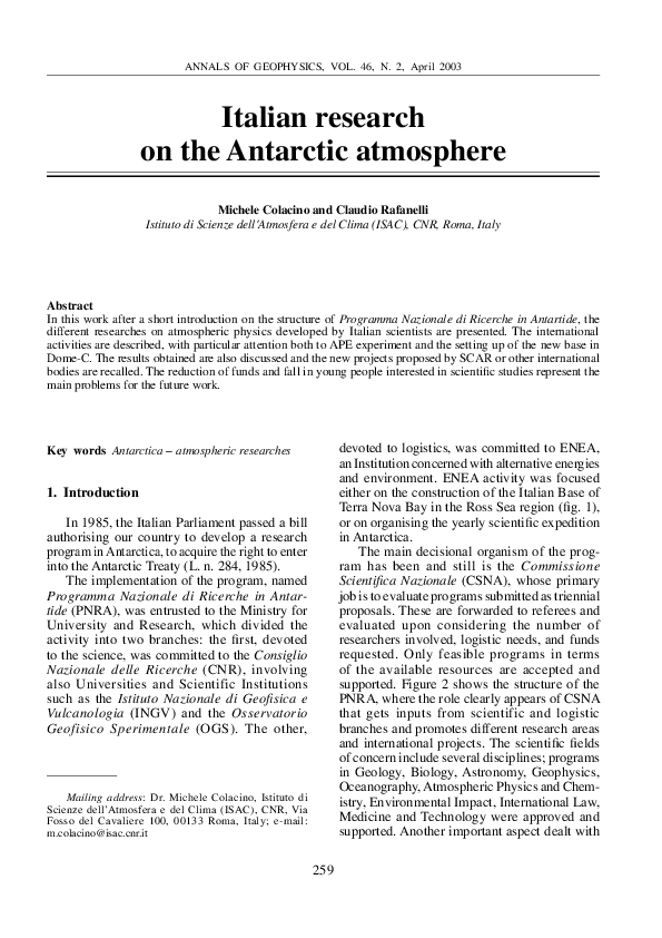 (PDF) Italian research on the Antarctic atmosphere