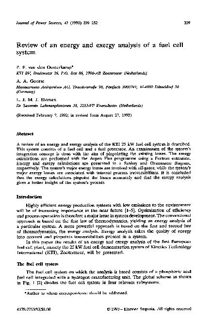 (PDF) Review of an energy and exergy analysis of a fuel cell system