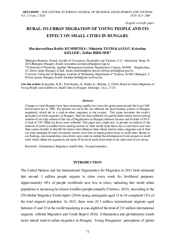 (PDF) Rural-to-Urban Migration of Young People and Its Effect on Small ...