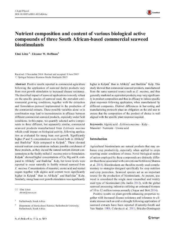 (PDF) Nutrient composition and content of various biological active ...