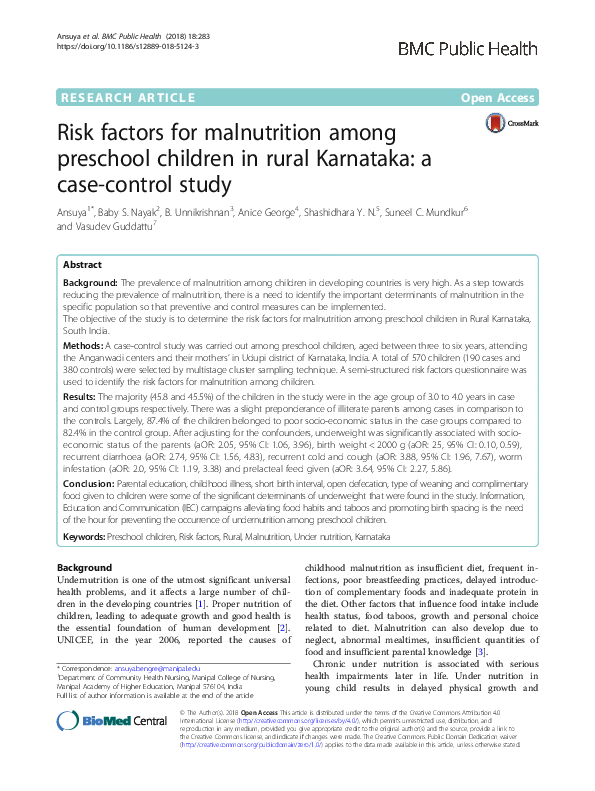 (PDF) Risk factors for malnutrition among preschool children in rural ...