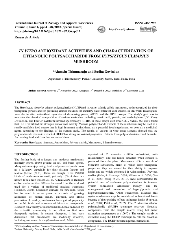 (PDF) IN VITRO ANTIOXIDANT ACTIVITIES AND CHARACTERIZATION OF ETHANOLIC
