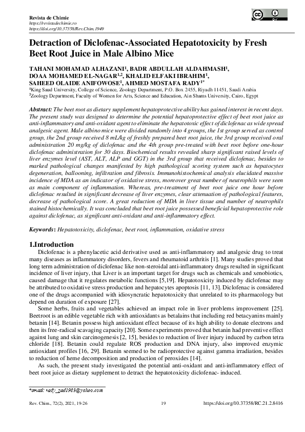 (PDF) Detraction of Diclofenac-Associated Hepatotoxicity by Fresh Beet ...