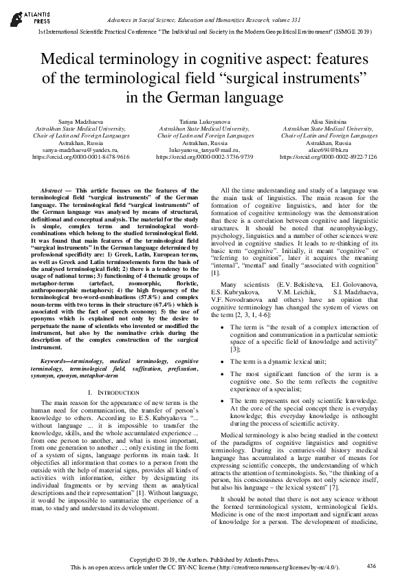 (PDF) Medical terminology in cognitive aspect: features of the ...
