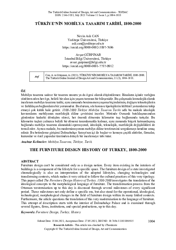 (PDF) The Furniture Design History of Turkey, 18002000 aslı can Academia.edu