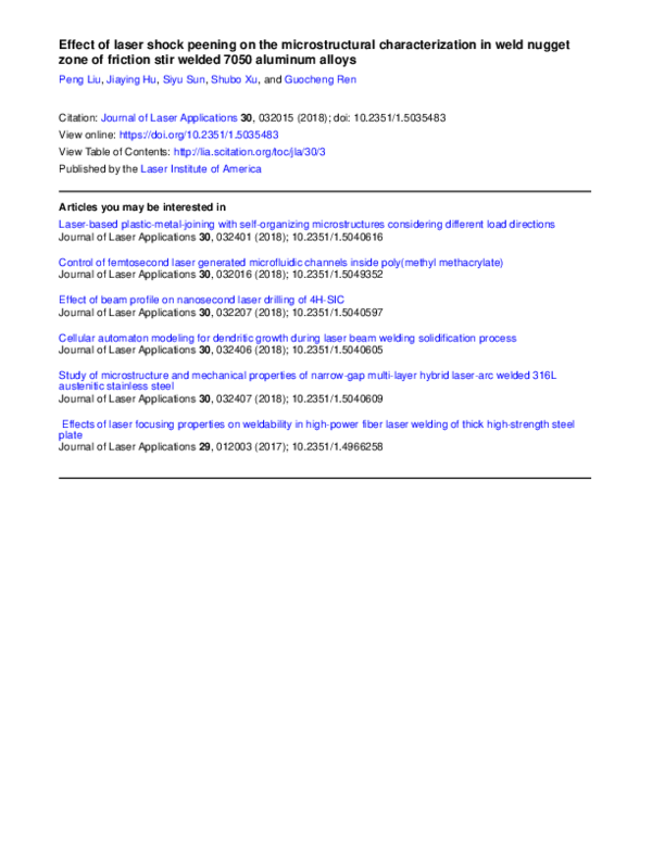 (PDF) Effect of LASER shock peening on microstructure, mechanical ...