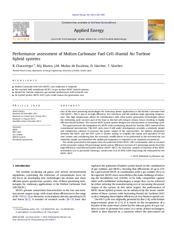 (PDF) Performance assessment of Molten Carbonate Fuel Cell–Humid Air ...