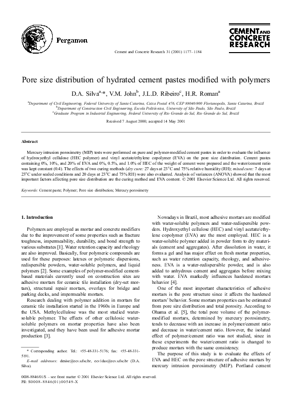 (PDF) Pore size distribution of hydrated cement pastes modified with ...