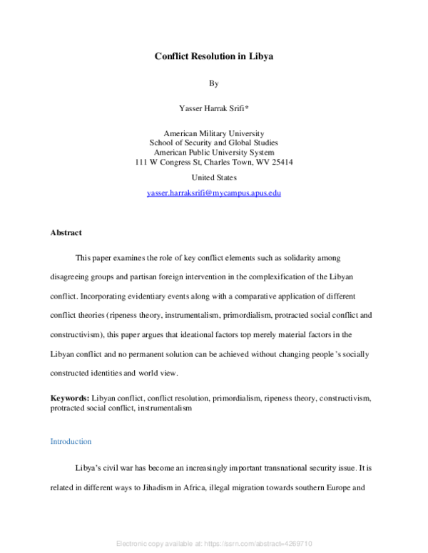 (PDF) Conflict Resolution in Libya