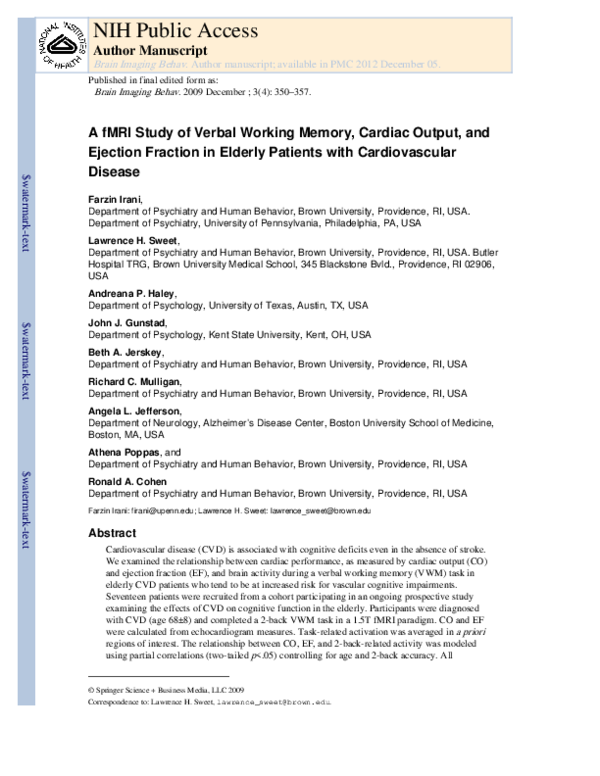 (PDF) A fMRI Study of Verbal Working Memory, Cardiac Output, and ...