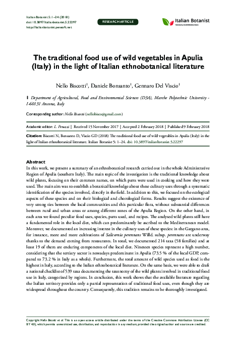 (PDF) The traditional food use of wild vegetables in Apulia (Italy) in ...